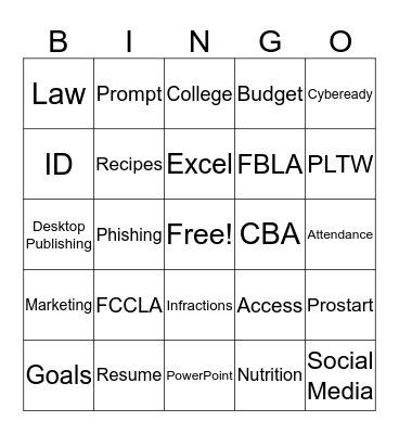 CTE Bingo Card