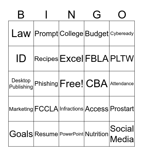CTE Bingo Card