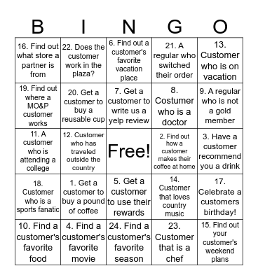 Customer Connection Bingo Card