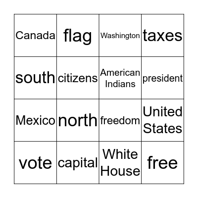 Citizenship Bingo Card