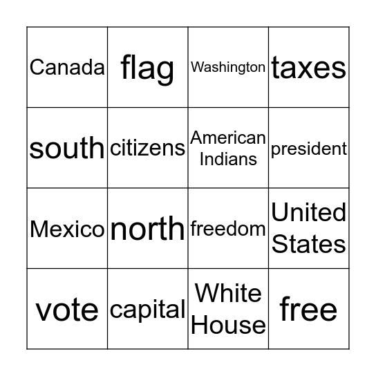 Citizenship Bingo Card