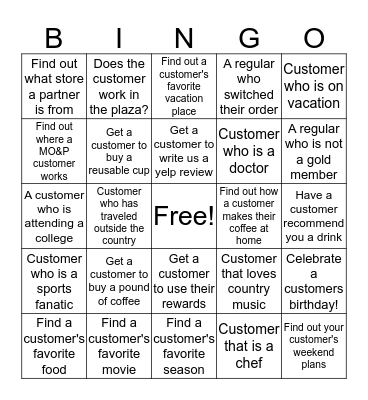 Customer Connection Bingo Card