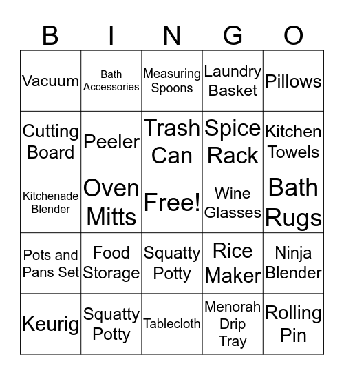 Erin's Bridal Shower Bingo Card