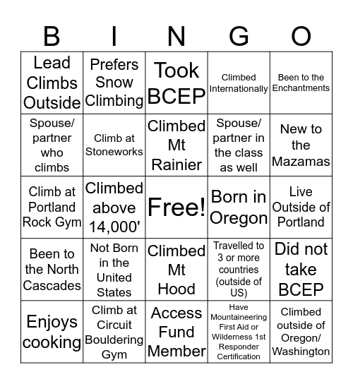 ICS Intro Bingo Card