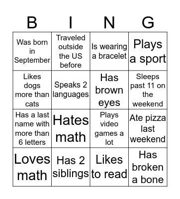 Get to Know You Bingo Card