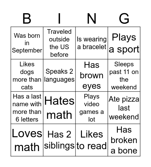 Get to Know You Bingo Card