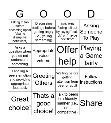 You have been caught being good! Bingo Card