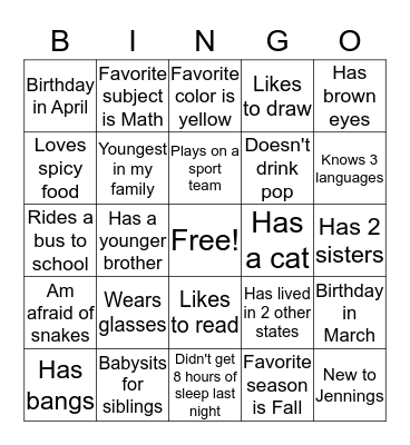 Getting to Know You Bingo Card