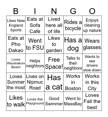 Waushakum Welcomers Bingo Card