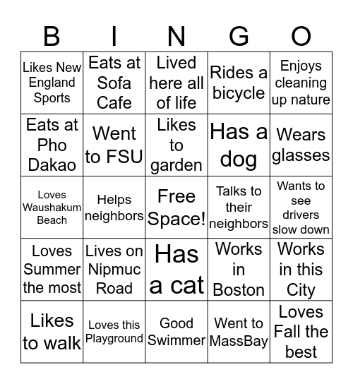 Waushakum Welcomers Bingo Card