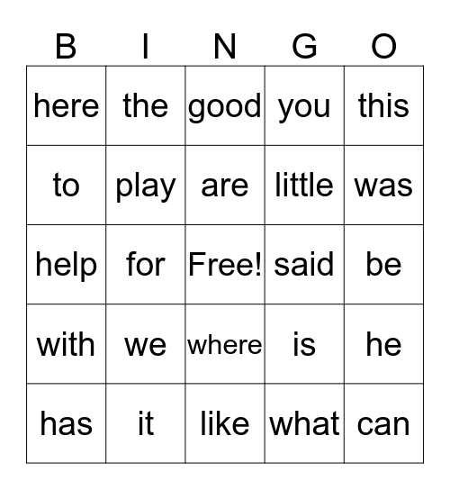 Q1 Sight Words Bingo Card