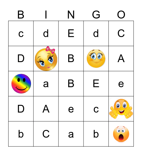 Letters A E Bingo Card