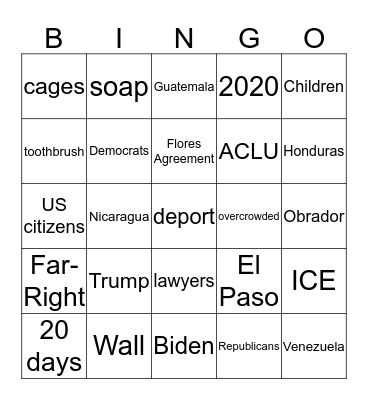 Immigrants / Asylum Bingo Card