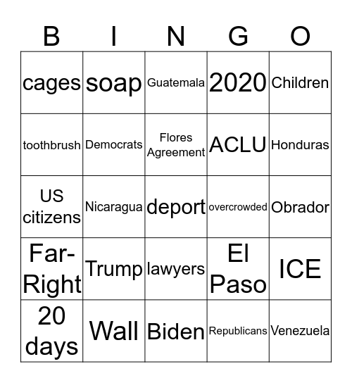 Immigrants / Asylum Bingo Card