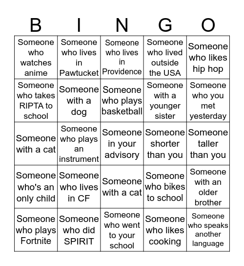 BACS Interview Bingo Card