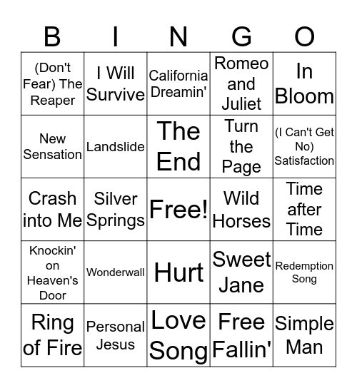 Covers Bingo Card