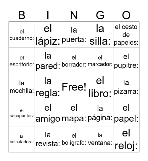 Cosas en la clase Bingo Card