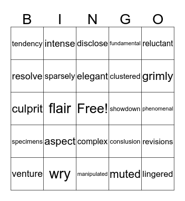 Target vocabulary bingo  Bingo Card