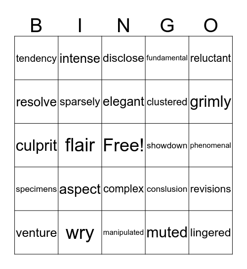 Target vocabulary bingo  Bingo Card