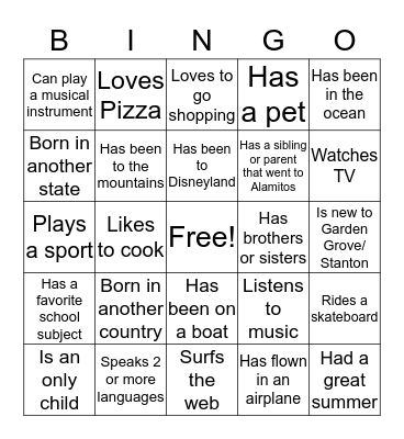 Get to Know You Bingo! Bingo Card
