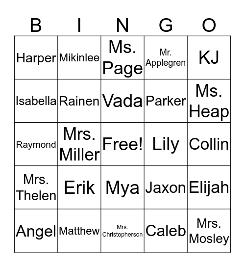 Second Grade Bingo Card