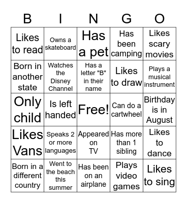 Getting to Know You Bingo Card