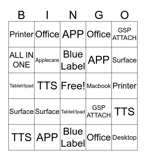 PC BINGO  Bingo Card