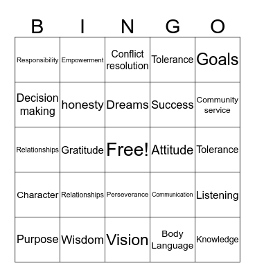 STAR Power Words Bingo Card