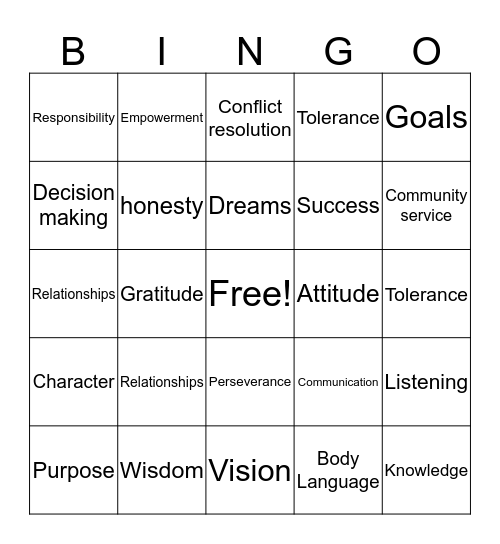 STAR Power Words Bingo Card