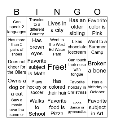 Classroom Bingo  Bingo Card