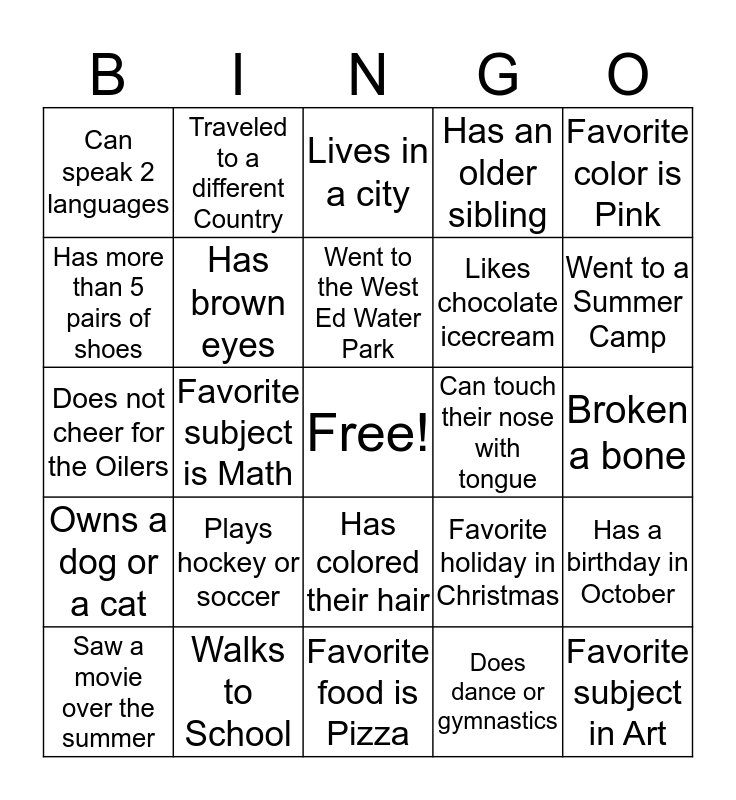 Classroom Bingo Bingo Card