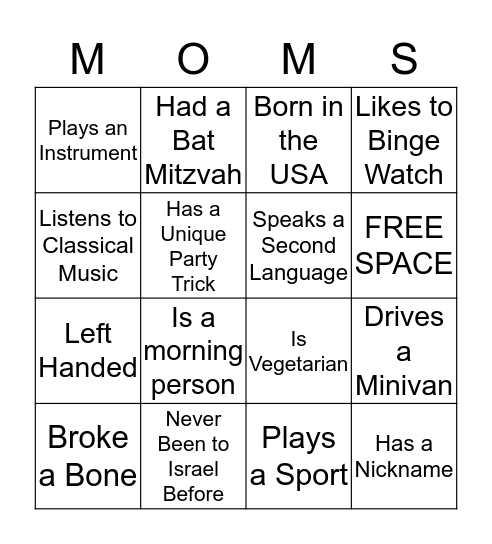 Momentum Get to Know You Bingo Card