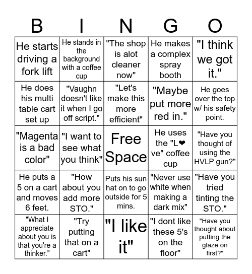 Ryan Bingo Card