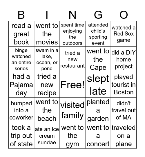 WELCOME BACK BINGO Card