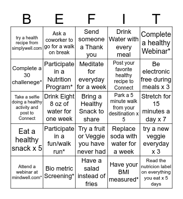 Wellness Bingo Card