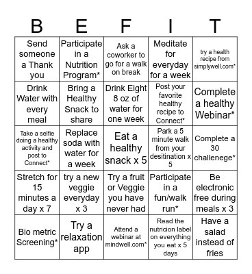 Wellness Bingo Card