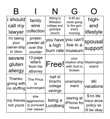 Things I WON'T Miss and Ridiculous Quotes Bingo Card