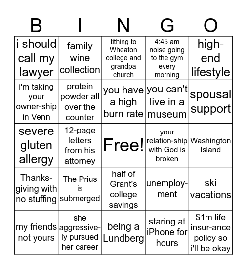 Things I WON'T Miss and Ridiculous Quotes Bingo Card
