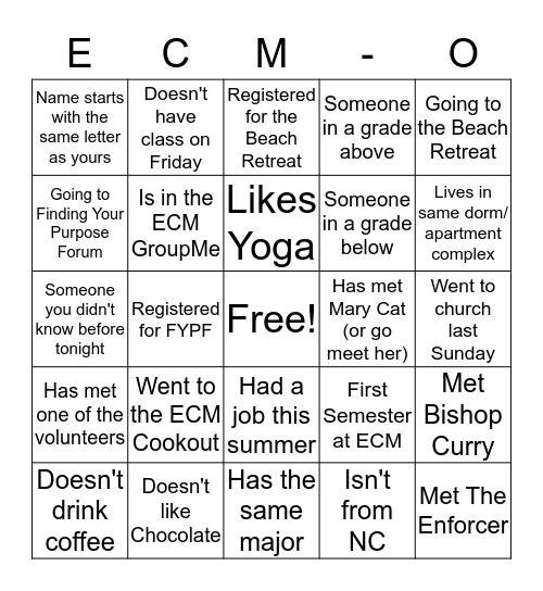 ECM Introductions Bingo Card
