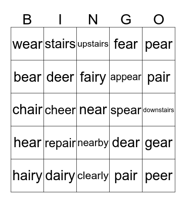 ear  /  air  sounds Bingo Card