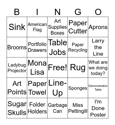 Art Room Bingo Card