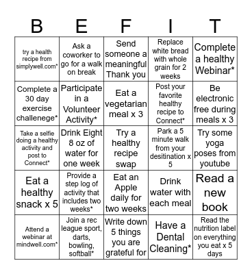 Wellness Bingo Card