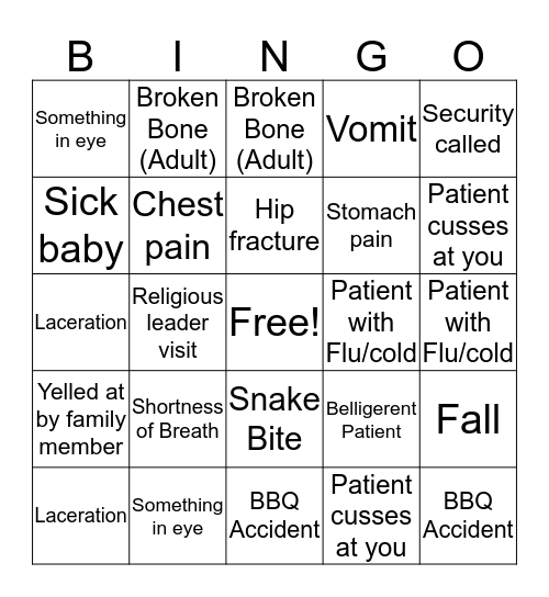 Holiday ER BINGO Card