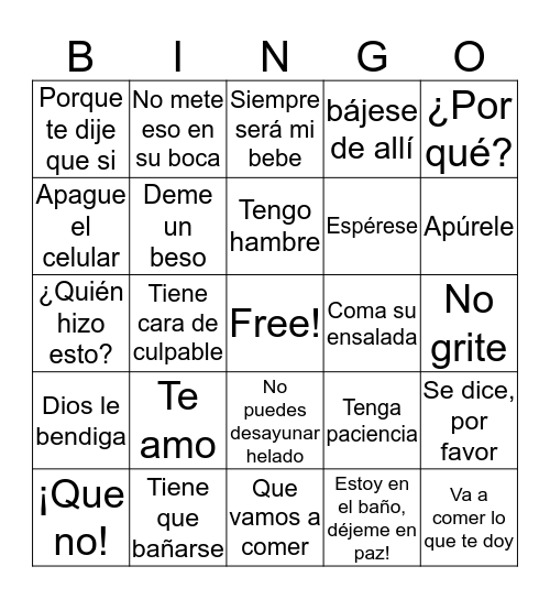 ¡Feliz Dia de Mamá! Bingo Card