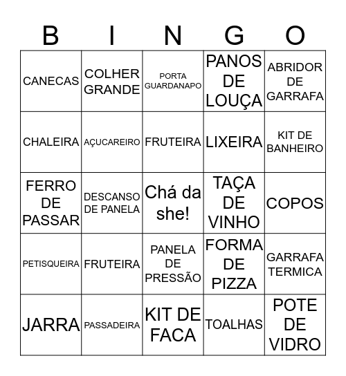 Chá Da She Bingo Card