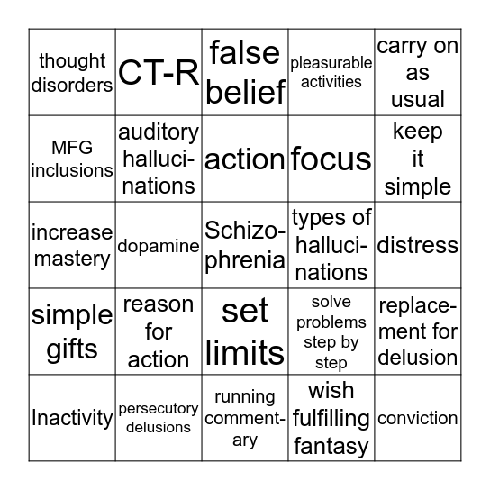 Schizophrenia Bingo Card