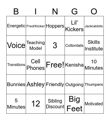 Lil' Kickers Bingo  Bingo Card