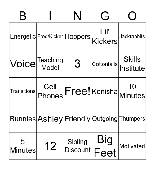Lil' Kickers Bingo  Bingo Card