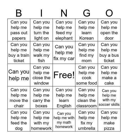 Can you help me...... Bingo Card