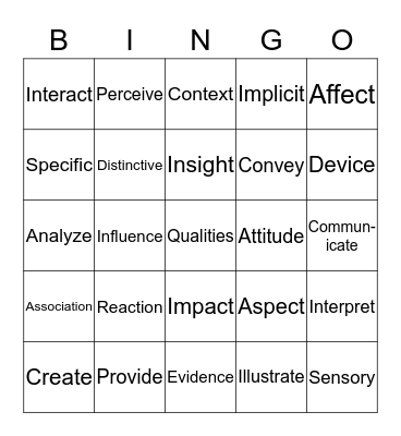 Academic Vocabulary  Bingo Card